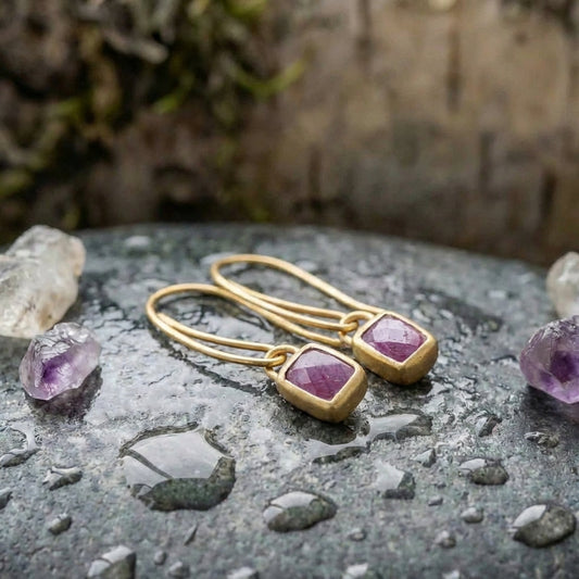 An Elegant Purple Gem Drop Earrings
