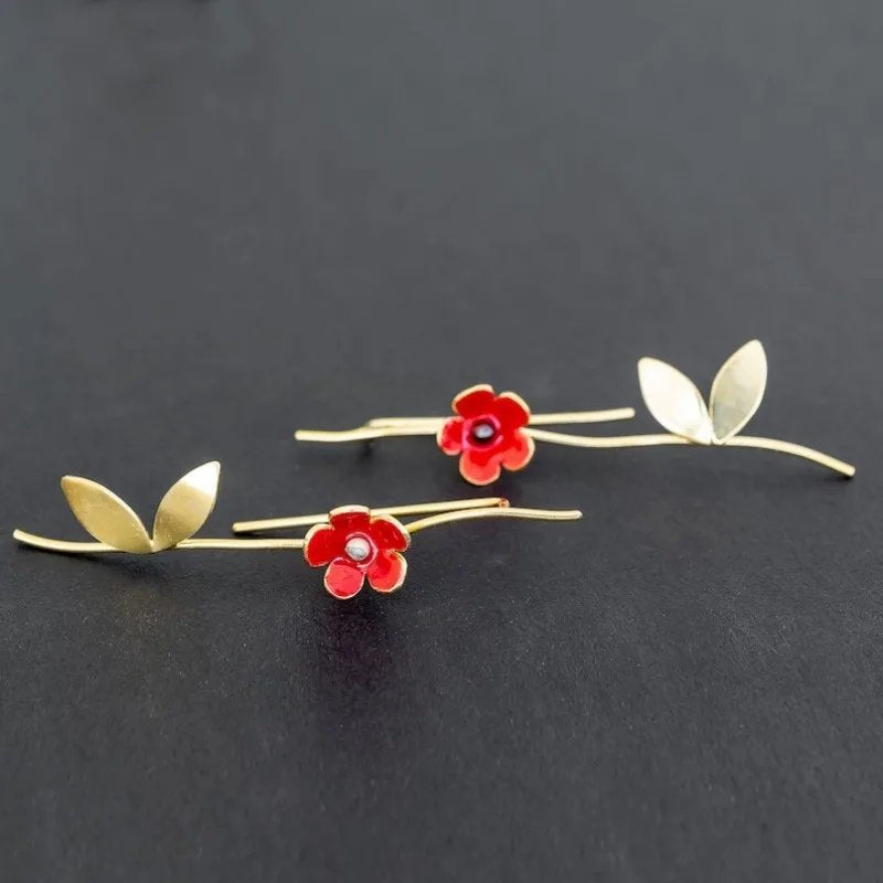 Elegant Red Flower Earrings