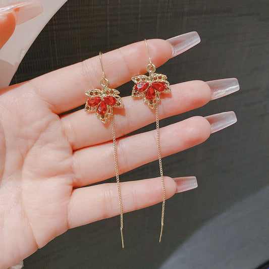 Elegant Red Leaf Earrings