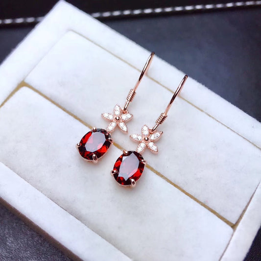 Elegant Ruby Flower Earrings