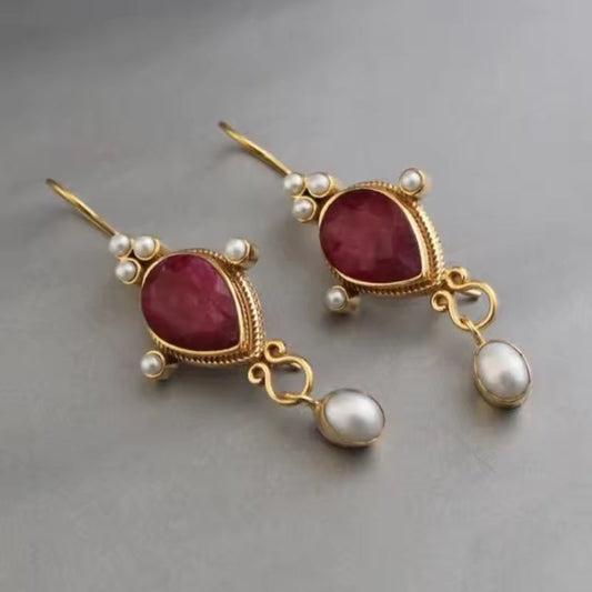 Elegant Ruby Pearl Earrings