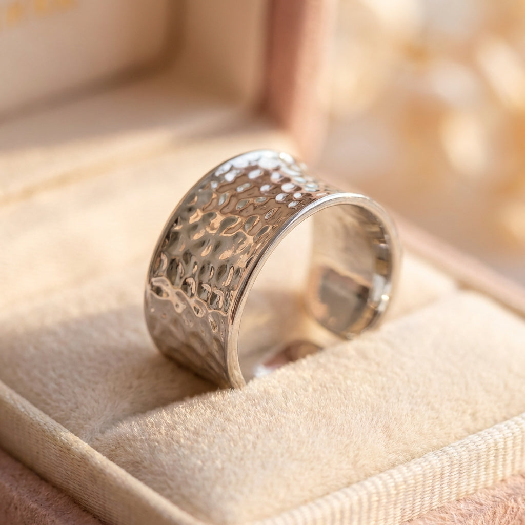 Elegant Silver Hammered Ring