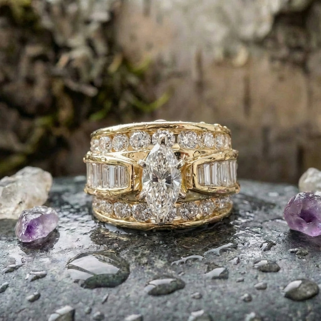 Elegant Three Row Diamond Ring