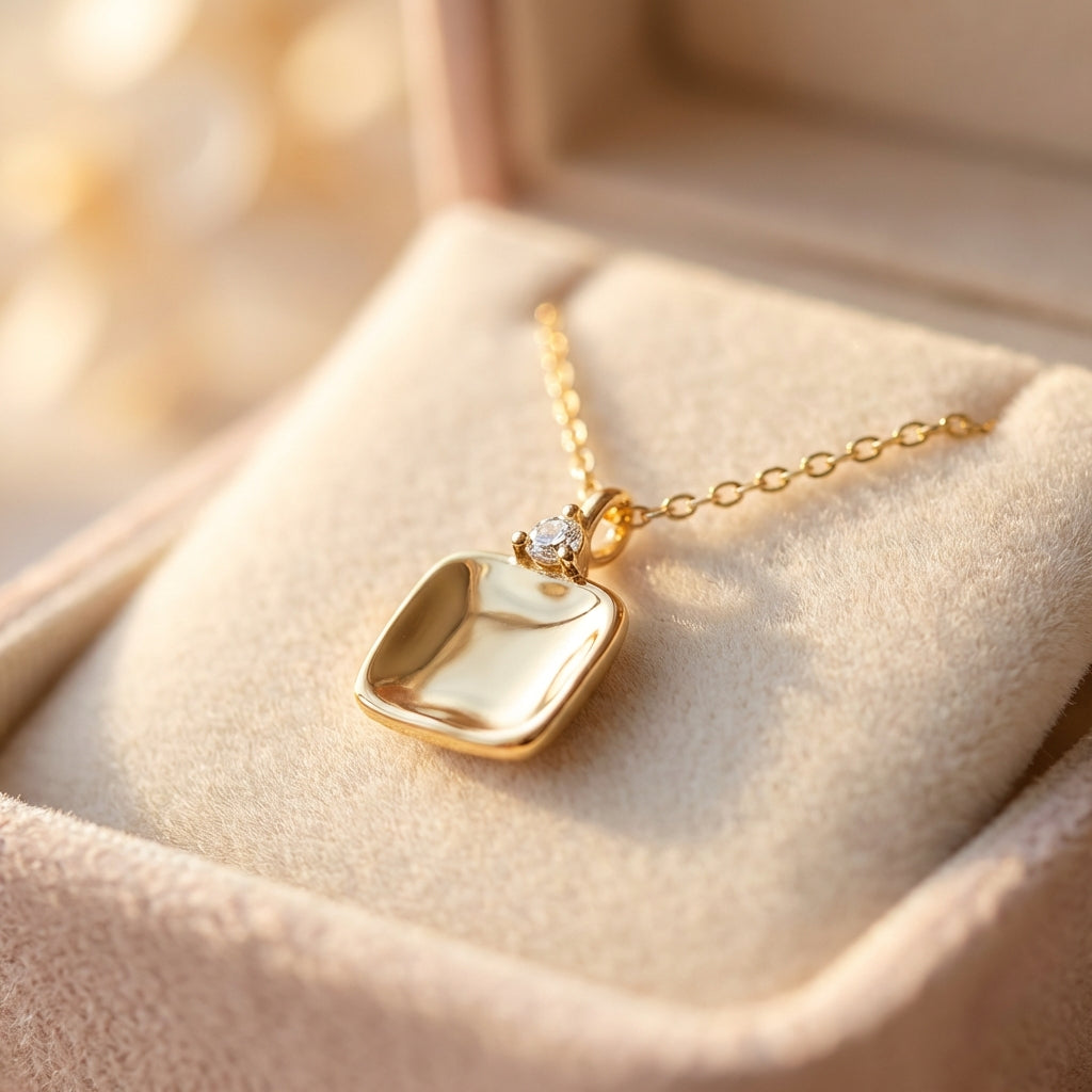 Elsa Hammered Square Pendant Necklace