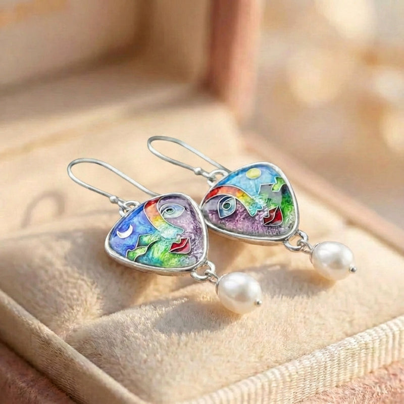Vintage Enamel Face Earrings