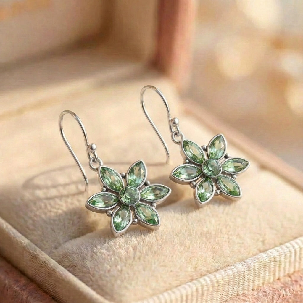 Vintage Green Stone Flower Earrings