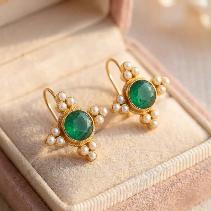 Vintage Emerald Pearl Earrings