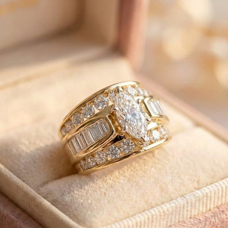 Elegant Three Row Diamond Ring