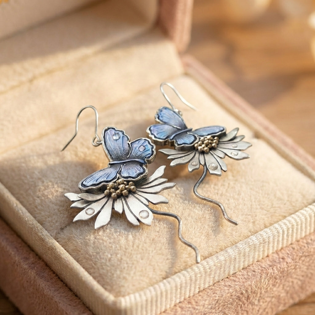 Vintage Butterfly Daisy Earrings