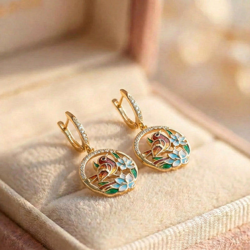 Elegant Bird Flower Earrings