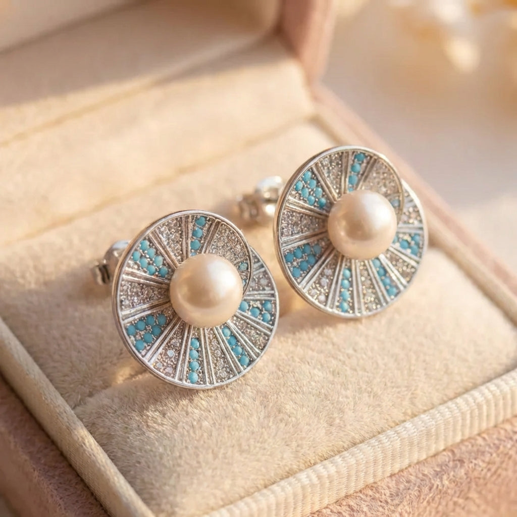 Elegant Pearl Blue Earrings