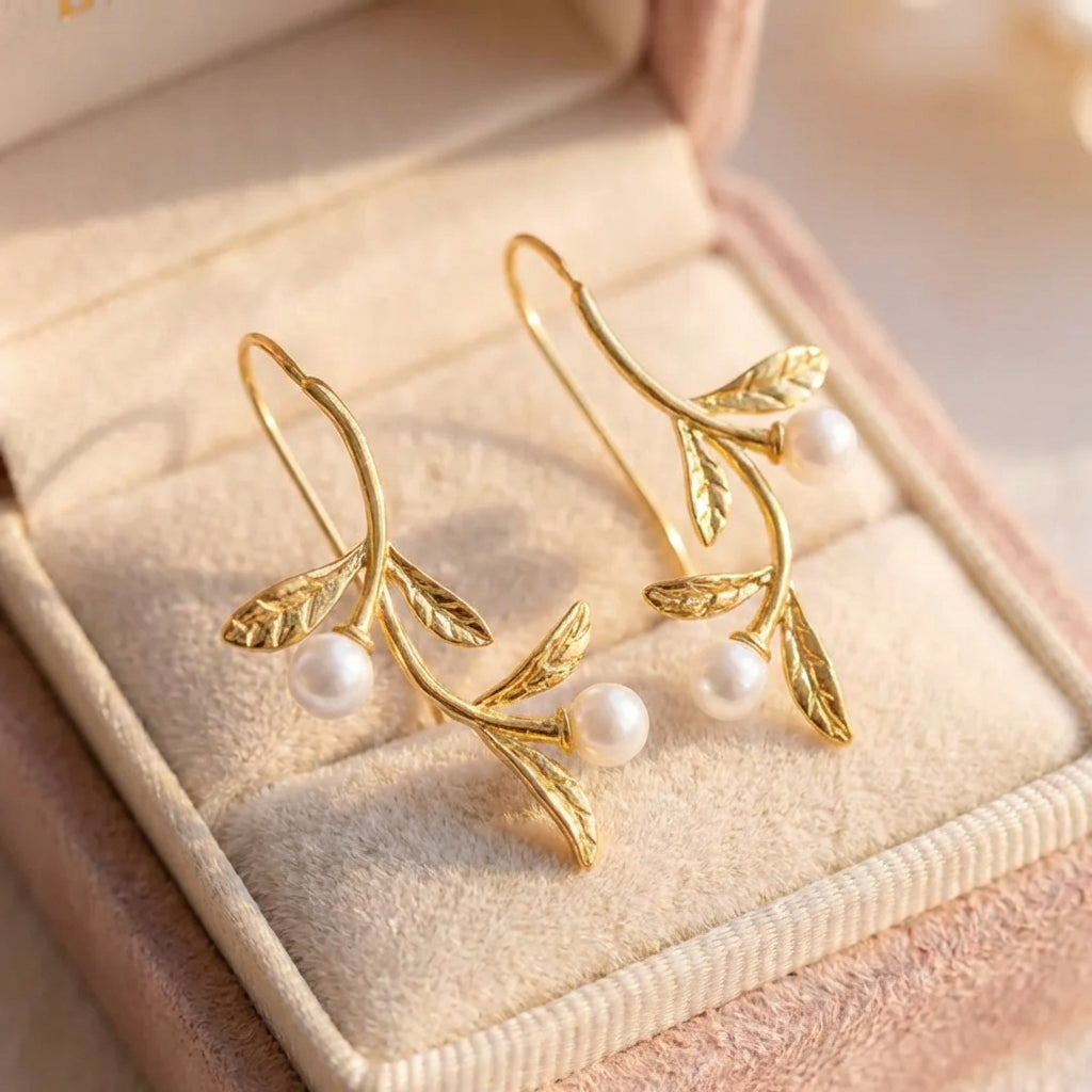Elegant Pearl Leaf Earrings