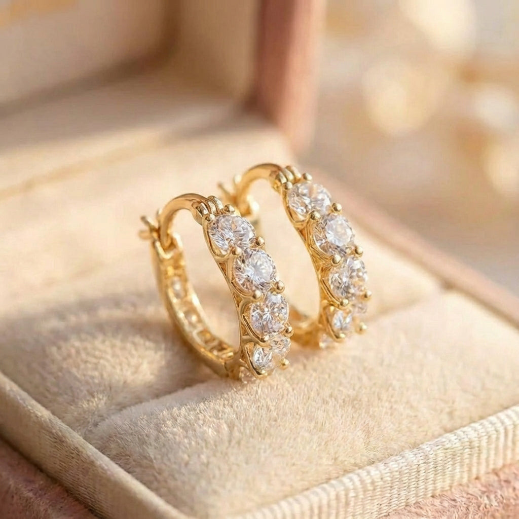 Elegant Gold Crystal Hoop Earrings