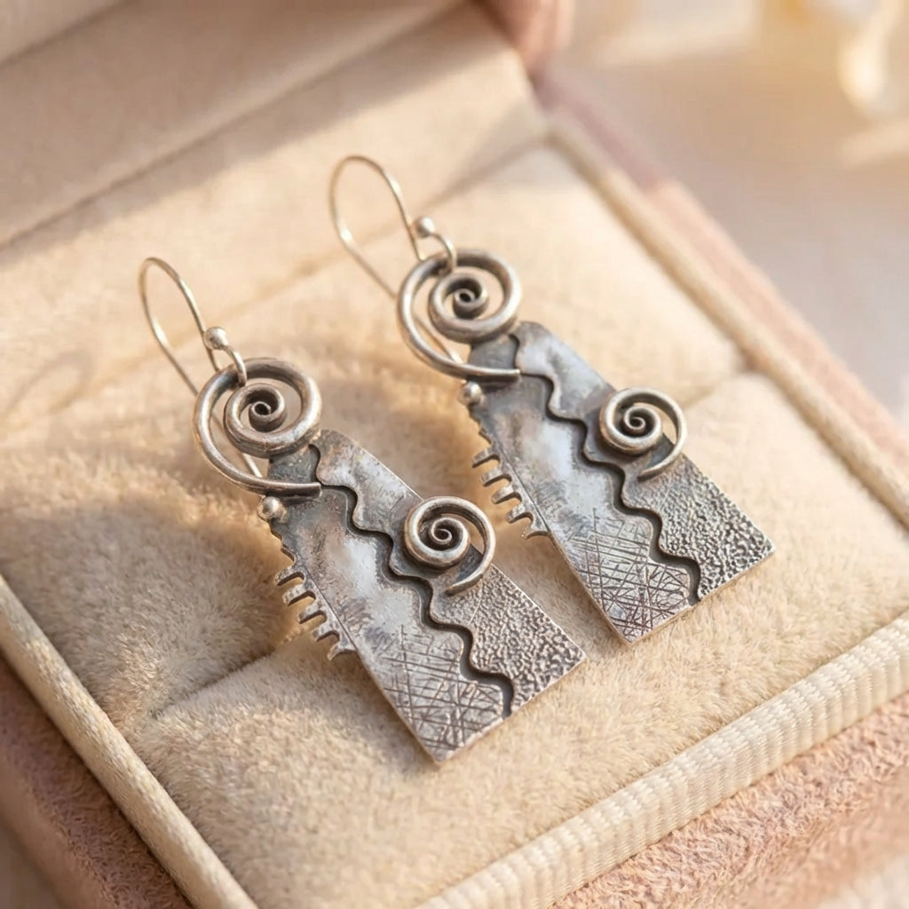 Bohemian Spiral Silver Earrings