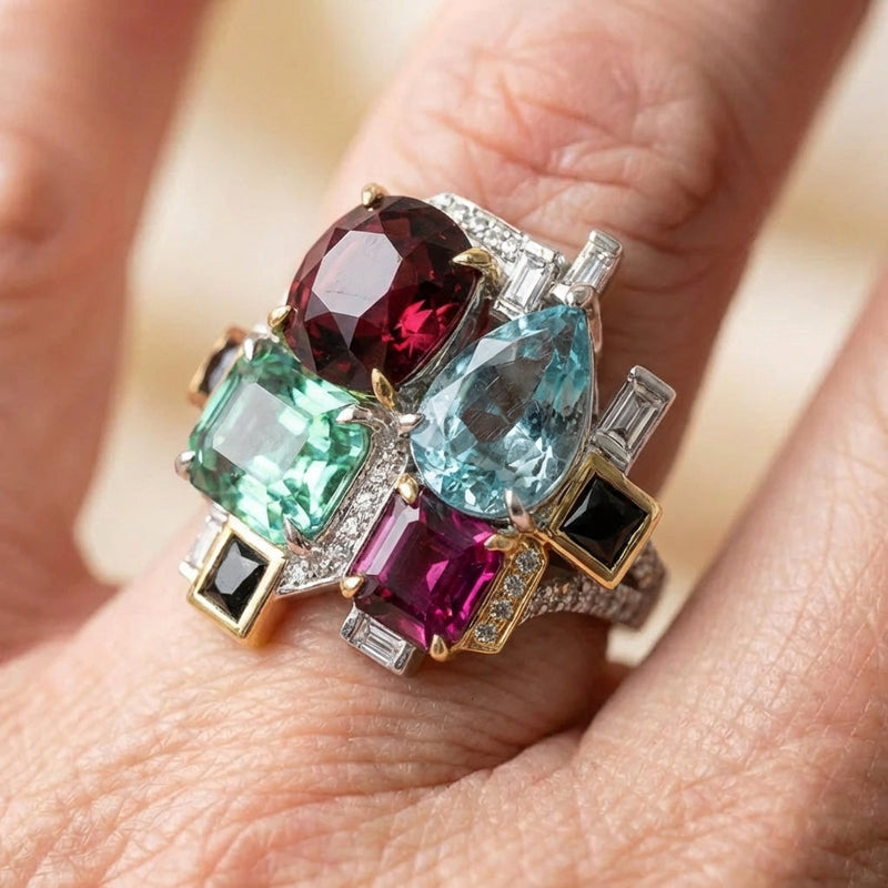 Colorful Cubic Zirconia Ring