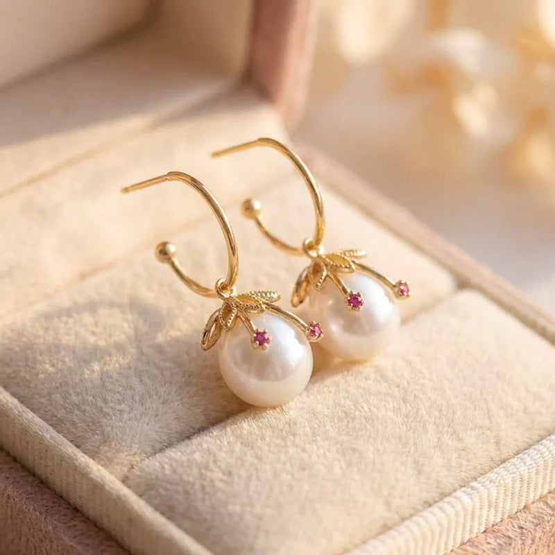 Vintage Gold & Pearl Cherry Earrings