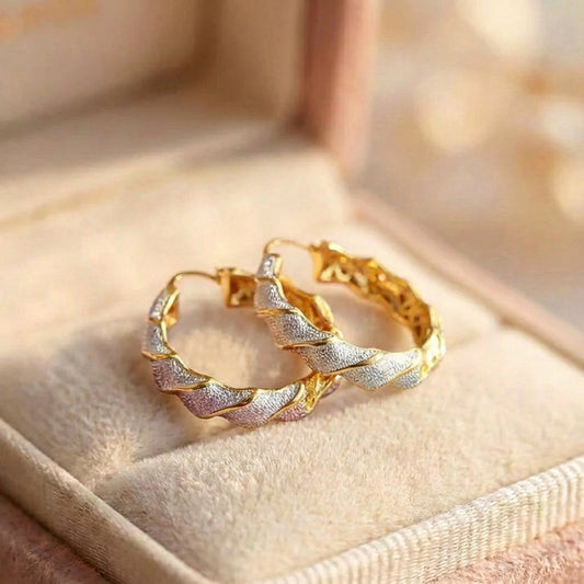 Vintage Twisted Pattern Hoop Gold Earrings