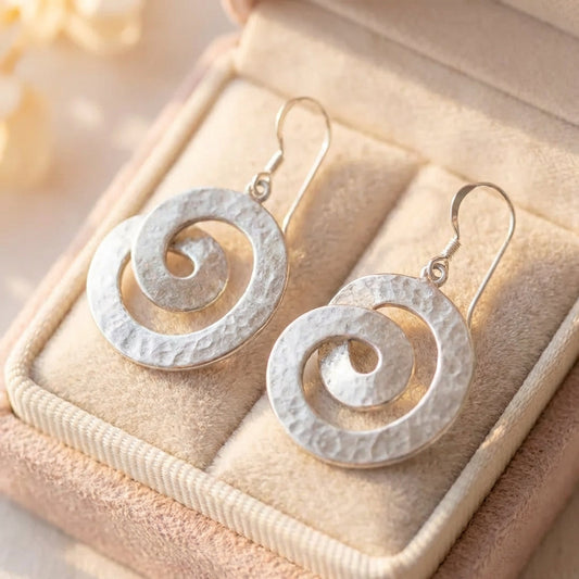 Vintage Spiral Dangle Silver Earrings