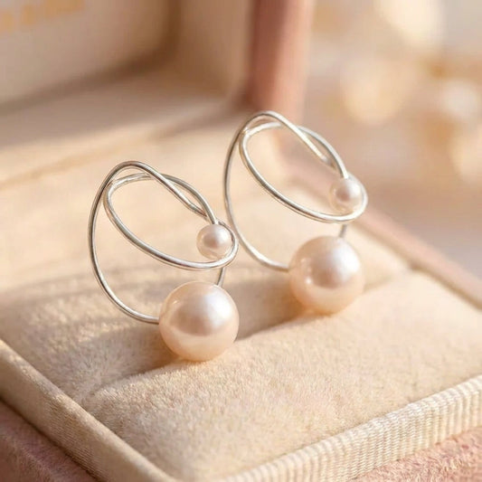 Vintage Silver Wire Pearl Pendant Earrings