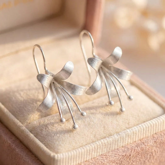 Vintage Silver Open Lotus Earrings