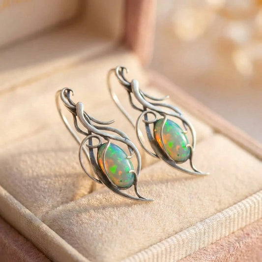 Vintage Silver & Opal Swirl Earrings