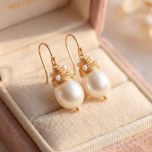 Vintage Pearl Golden Threads Earrings