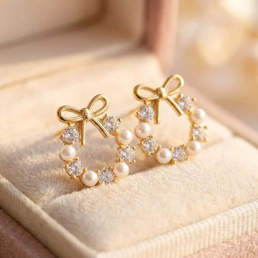 Vintage Pearl & Crystal Hoop Earrings
