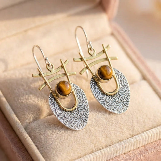 Vintage Orange Stone Gold & Silver Earrings
