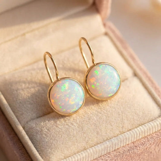Vintage Opal Stone Gold Earrings