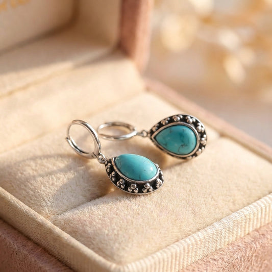 Vintage Silver Turquoise Teardrop Earrings