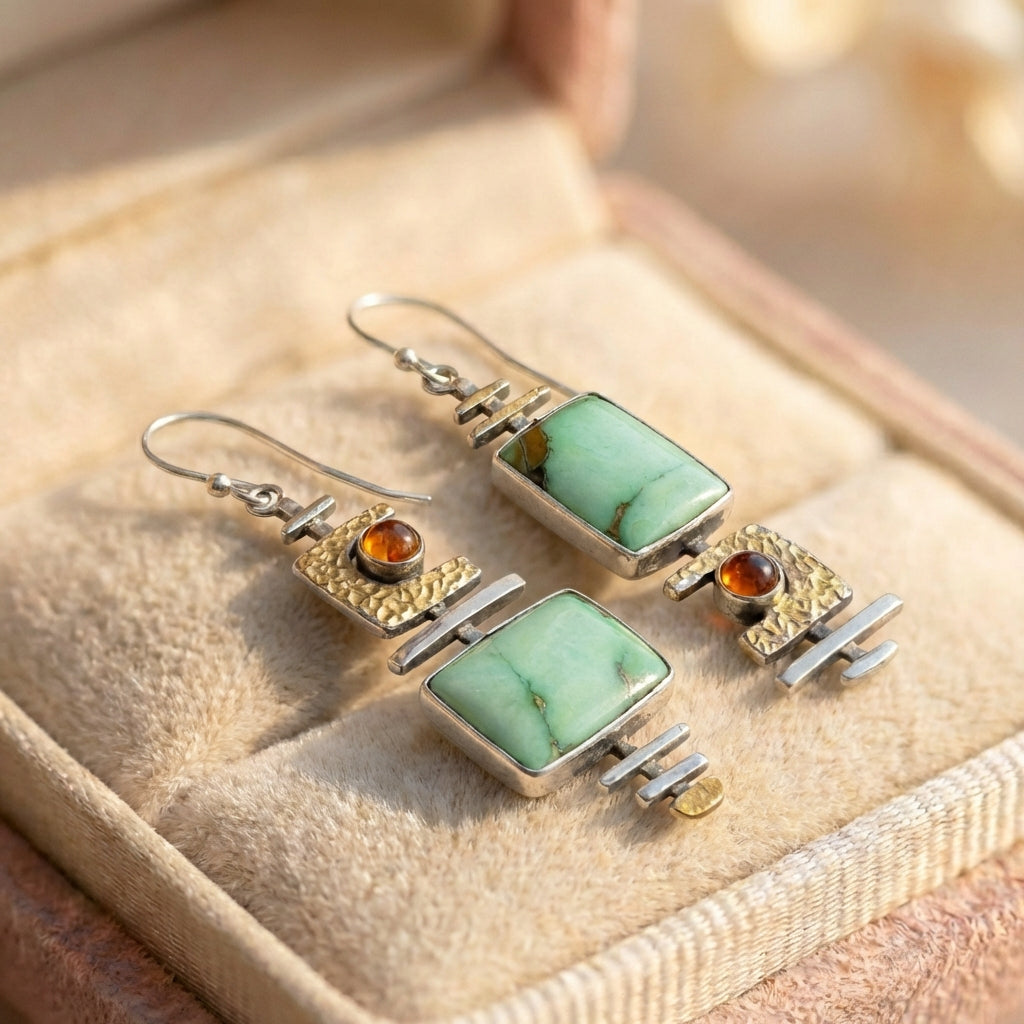 Vintage Green Old Stone Earrings