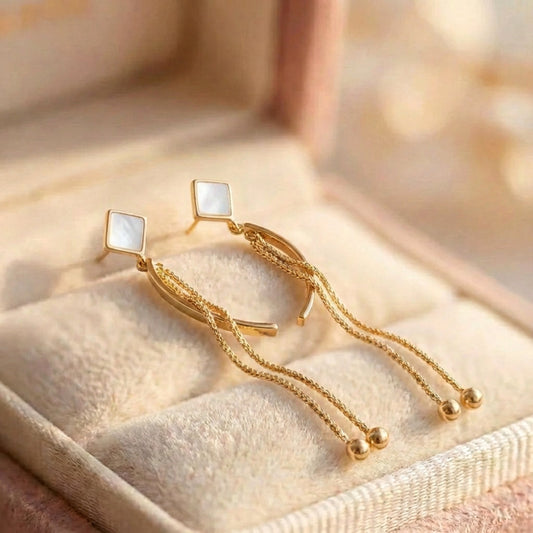 White Opal Pendant Earrings In Gold