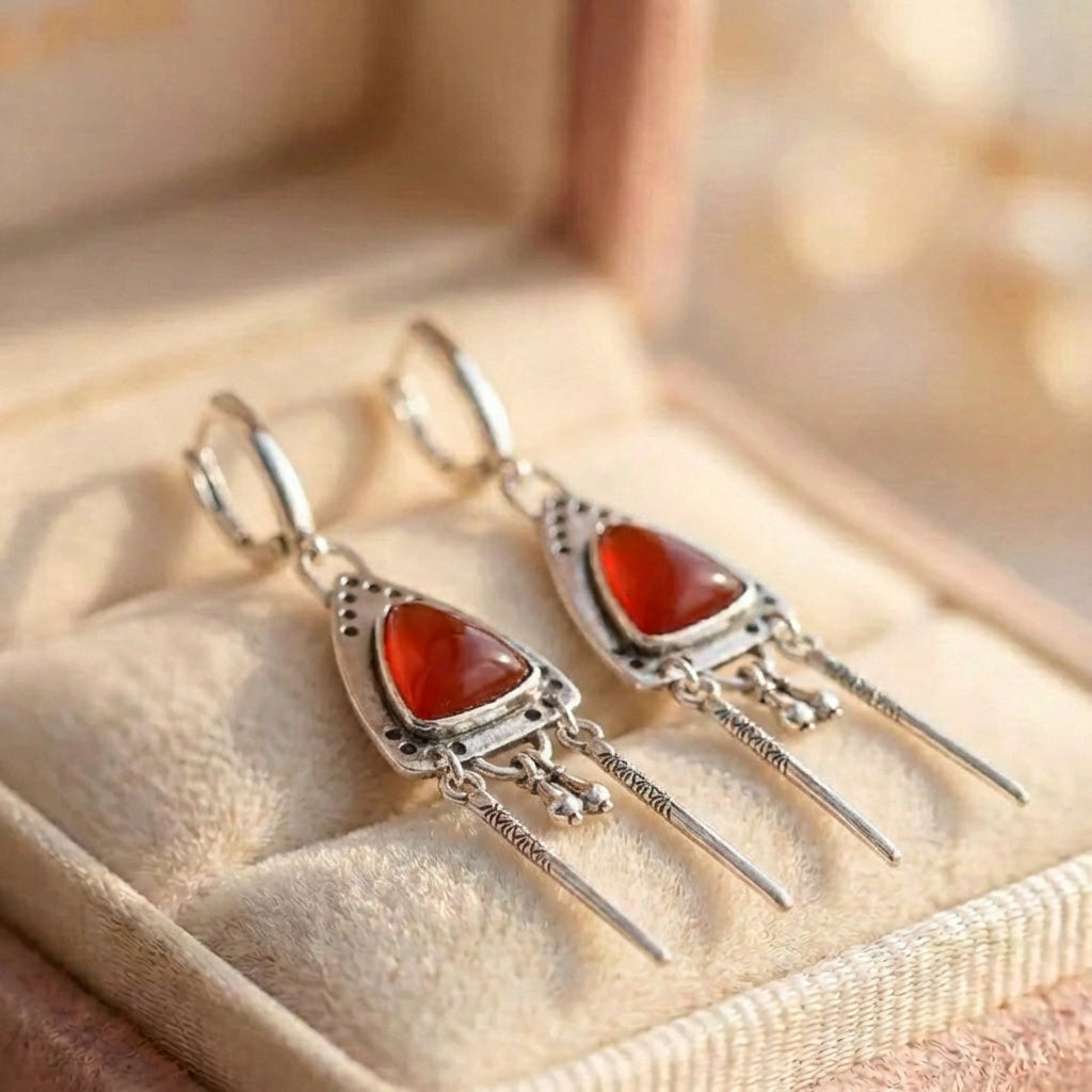 Vintage Tribal Triangle Amber Earrings
