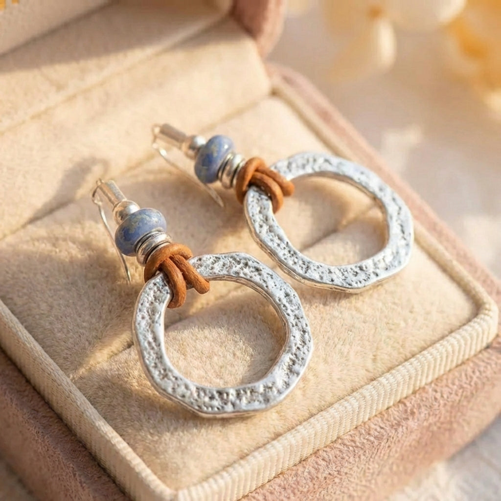Vintage Boho Silver Circle Earrings