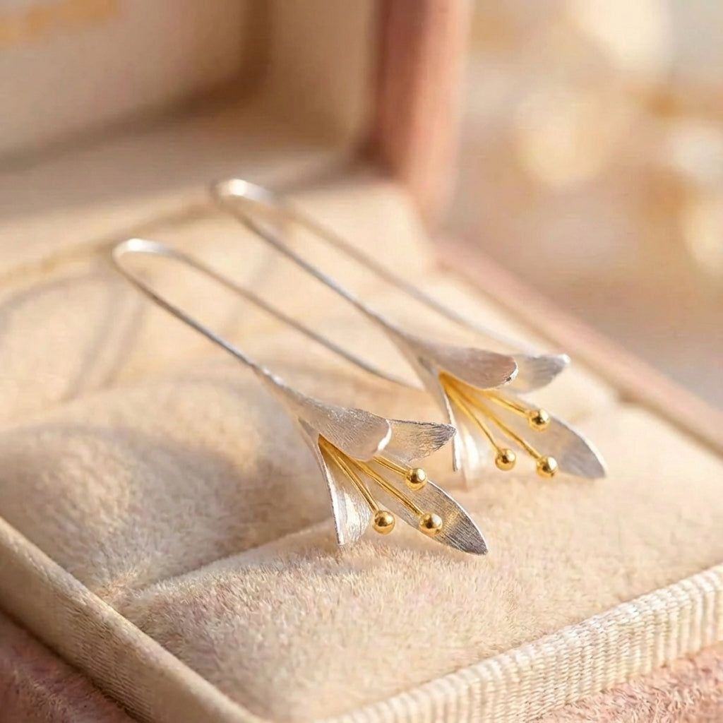 Classic Carved Floral Silver Earrings