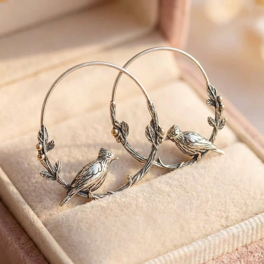 Vintage Bird Leaf Round Drop Earrings