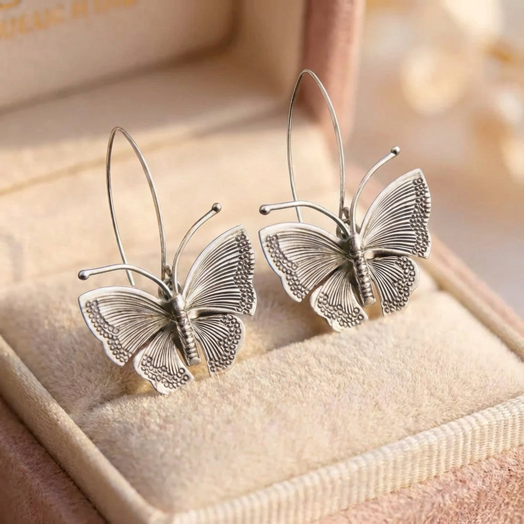 Silver Butterfly Dangle Earrings