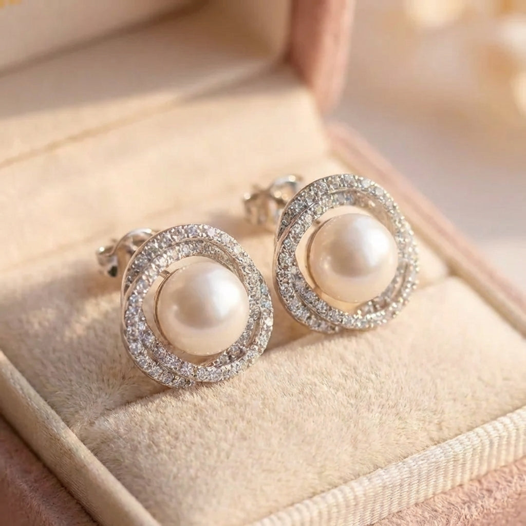 Shiny Spiral Earrings With Elegant Pearls
