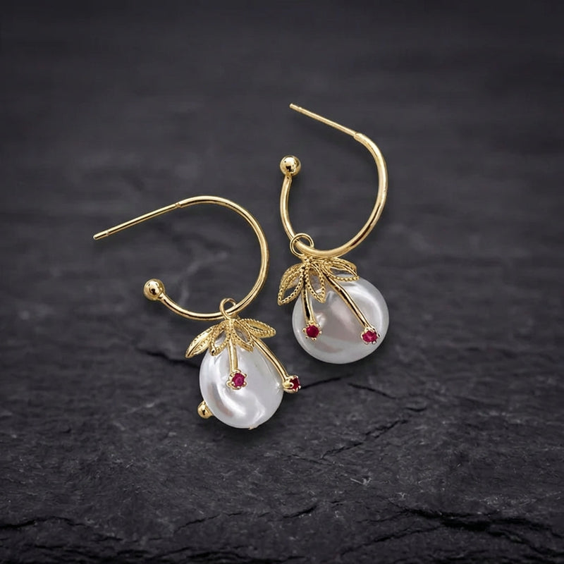 Vintage Gold & Pearl Cherry Earrings