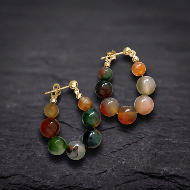 Elegant Stone Beaded Hoop Earrings