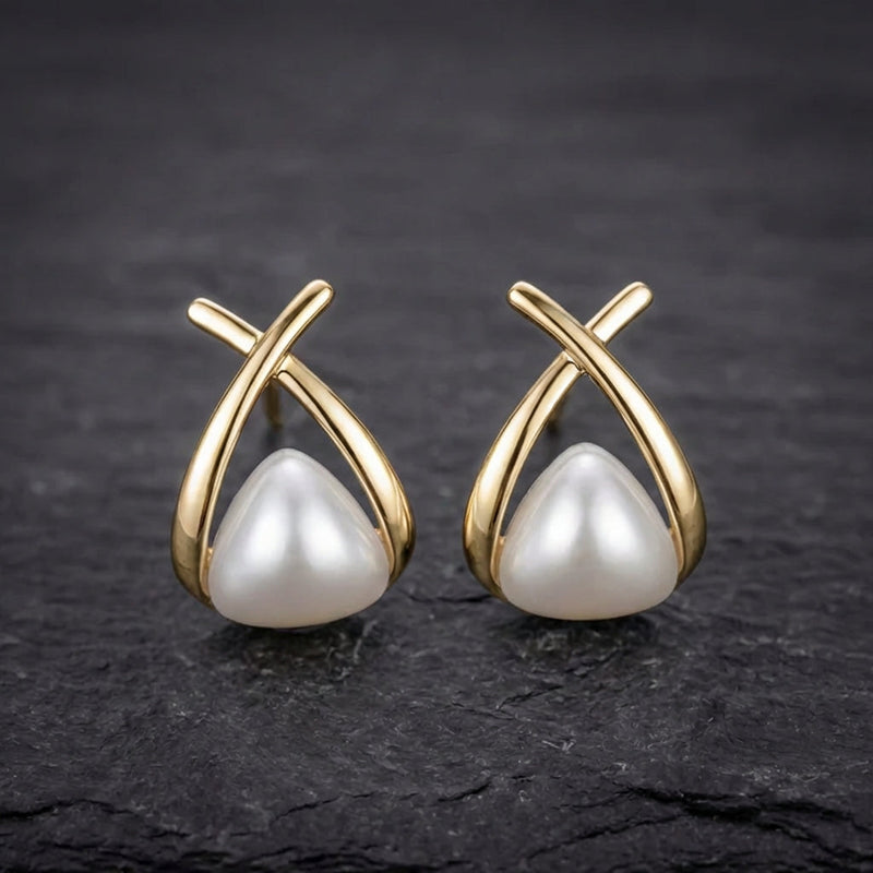 Vintage Cross Triangle Pearl Dropping Earrings