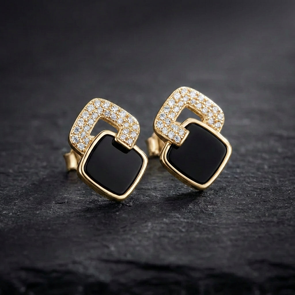 Vintage Onyx Golden Earrings