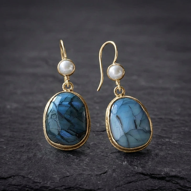 Blue Stone Pearl Earrings