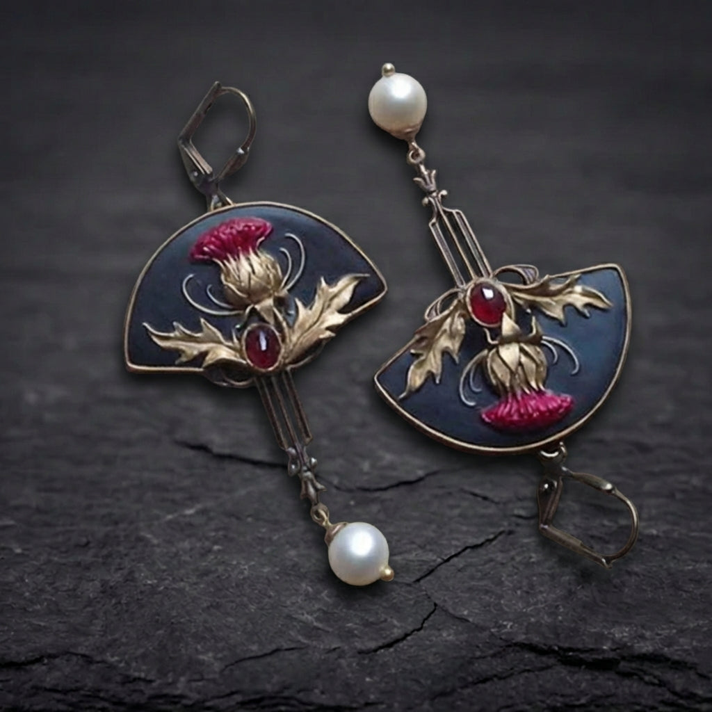 Boho Earrings With Pearls And Red Crystal
