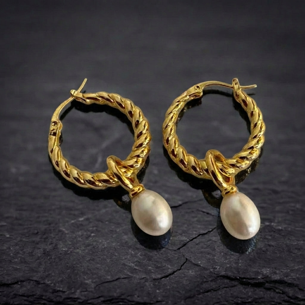 Classic Pearl Twist Freshwater Gold Earrings