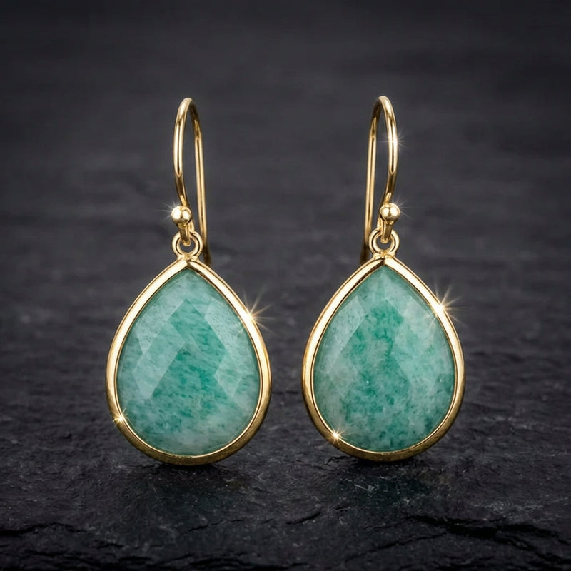 Vintage Blue Drop Gold Earrings