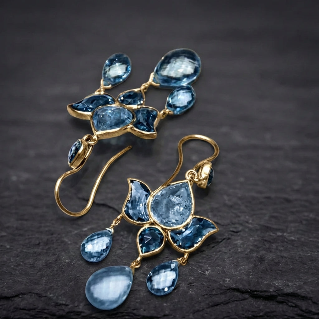 Vintage Blue Crystal Rain Earrings