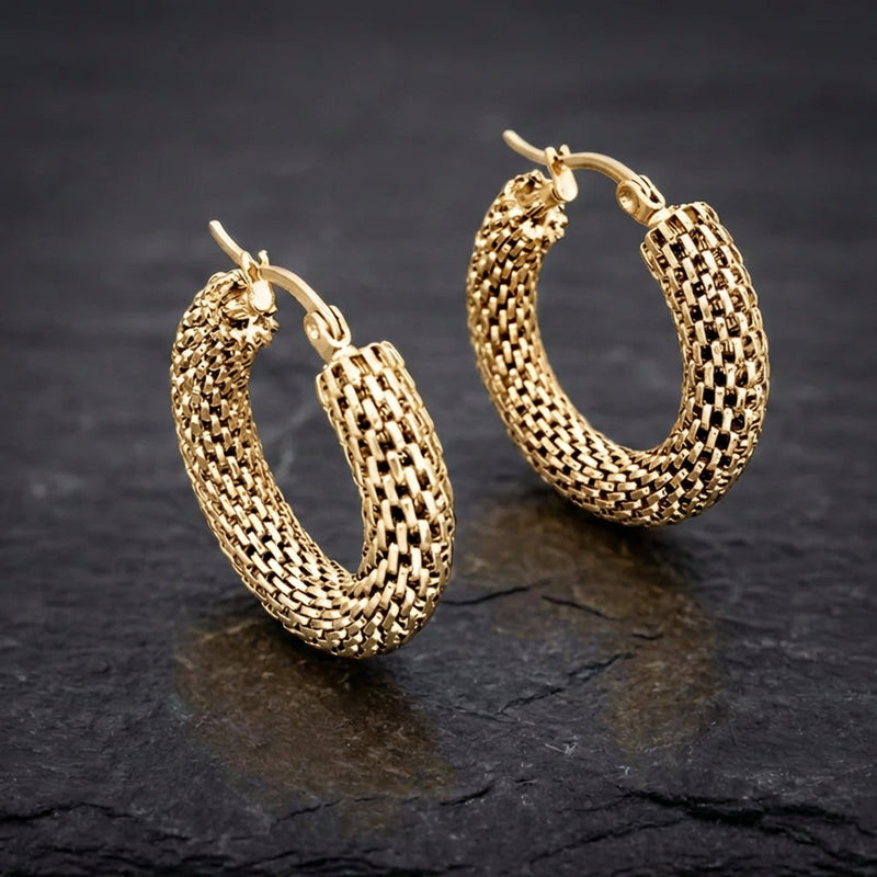 Trendy Hoop Mesh Gold Earrings