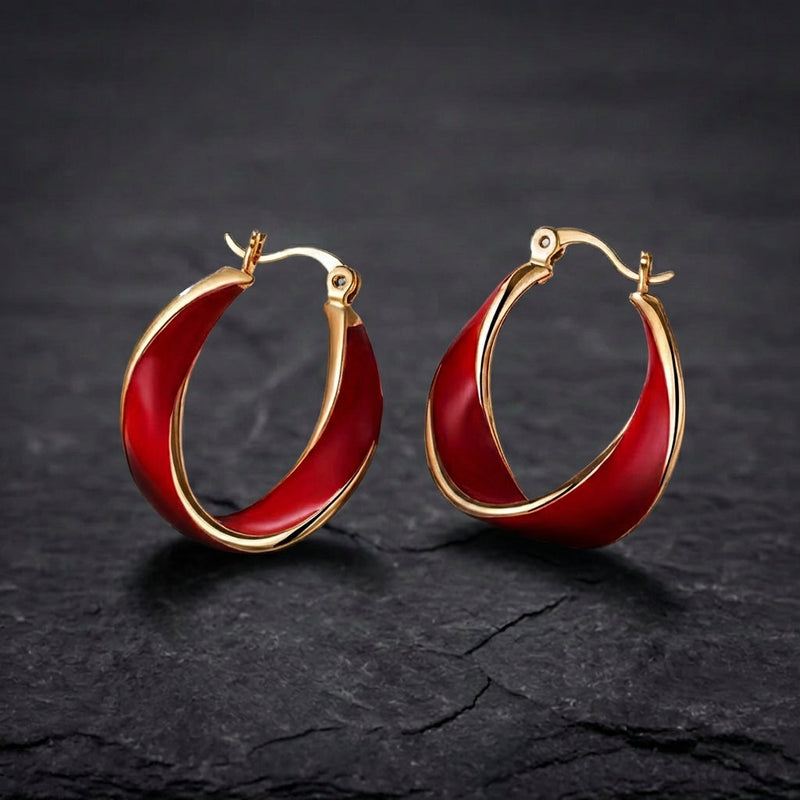 Red Hoop Rose Gold Earrings