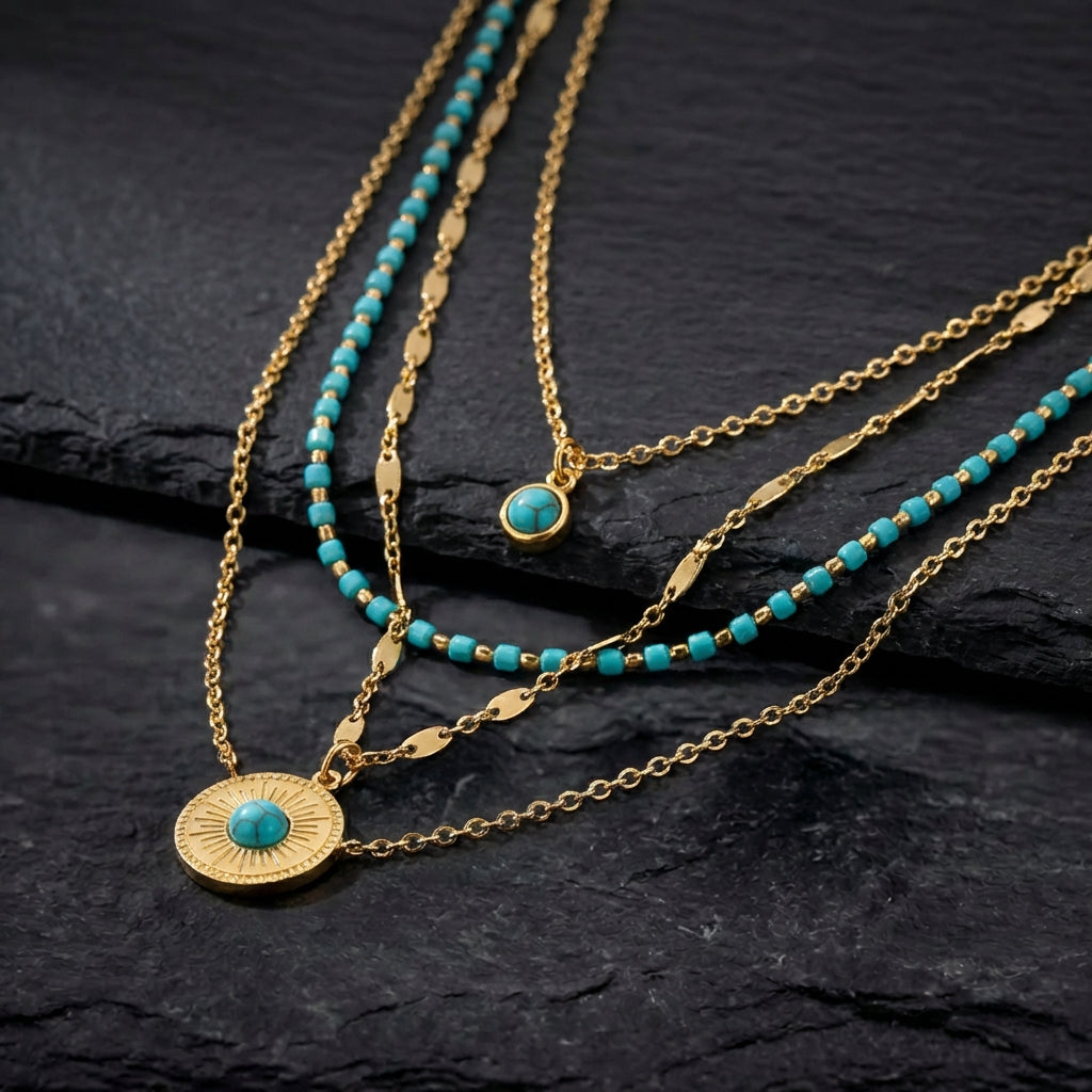 Vintage Multilayer Green Stone Pendant Necklace
